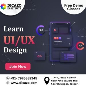 UI/UX design course poster – learn user interface and user experience design online with tools like Figma and Adobe XD. Free demo class available.